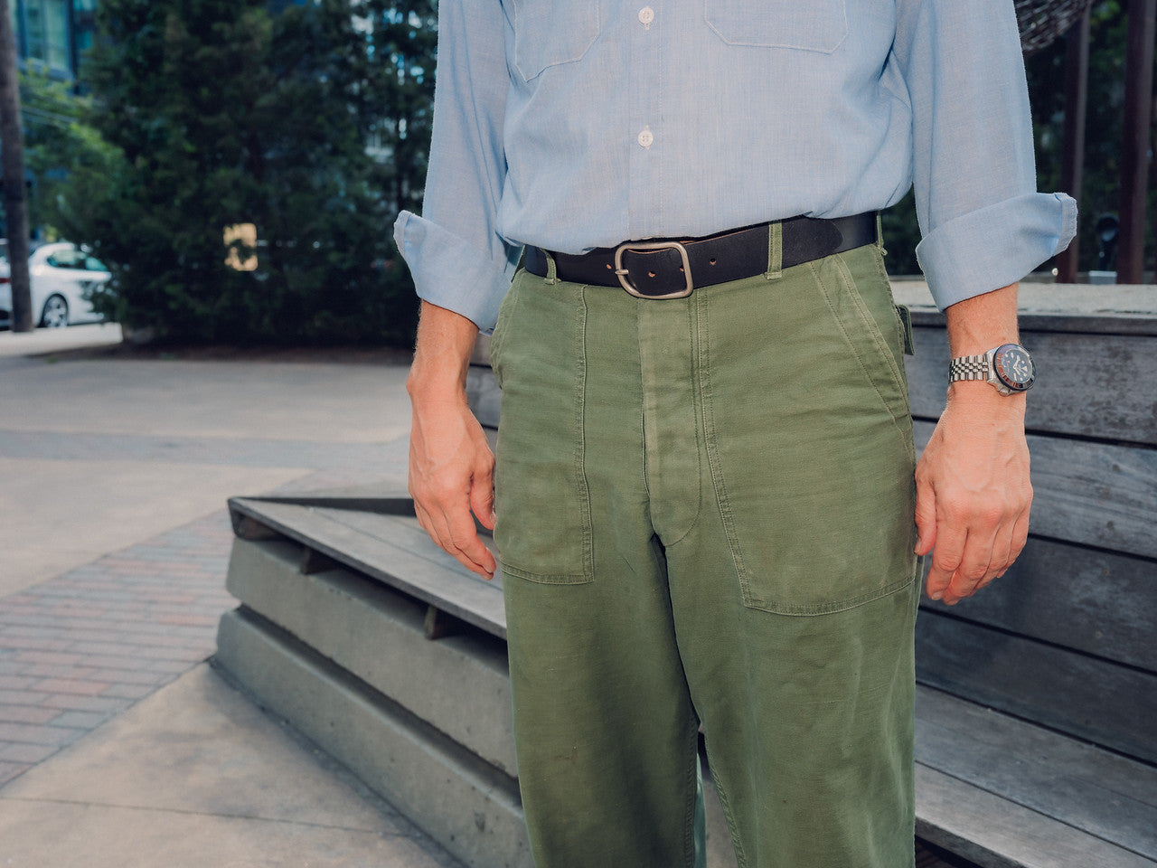 No. 288 Center Bar Belt, Ebony Waxed Flesh